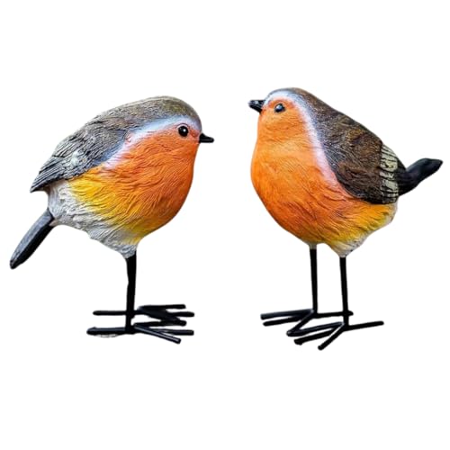 Garden Mile Set of 2 Christmas Robin Ornaments -10cm Durable Resin Bird Figurines for Indoor & Outdoor – Festive Bird Xmas Decorations for Garden & Home Ornaments, Gifts & Robin Christmas Decorations