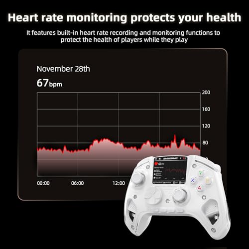 Image of Doriteney RG G01 Wireless Gaming Controller with Heart Rate Monitor & Display, Hall Effect Triggers, Programmable Back Buttons for PC, Switch, Steam, Android, iOS - 2.4G /Bluetooth /Wired White