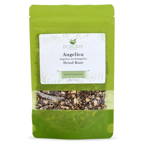 Biokoma Angelica Dried Root 100g 3.55oz Loose Herb Dong Quai Angelica Archangelica Herbal Tea Digestive Respiratory Support Womens Health Resealable Pouch Non-GMA No Additives No Preservatives Kosher