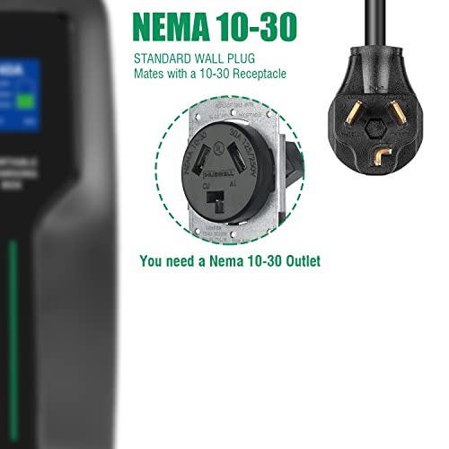 Lefanev Ev Charger Level 2,(Nema 10-30, 30A/25Ft,6.6Kw) Portable Electric Vehicle Charging Station For Electric And Hybrid Vehicles #TOP1