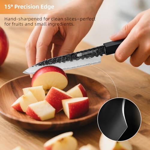 FINDKING Dynasty Series Kitchen Utility Knife, Multi-Purpose Japanese Paring Knife, 9Cr18MoV High Carbon Steel Blade, African Rosewood Octagonal Handle, Small, for Fruits Vegetables, 5 Inches/12 CM