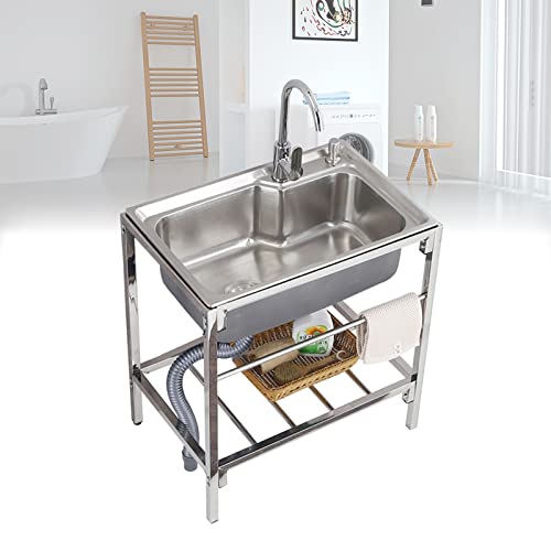 Évier de cuisine portable en acier inoxydable avec égouttoir 1 bac