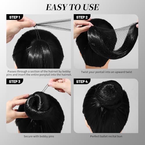 image for Teenitor Donut Hair Bun Maker Set, Hair Nets For Buns, 4 Pcs Medium Do