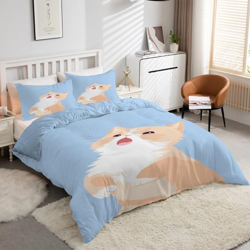Ensemble de literie 3 pièces chat housse couette zippée 90x190