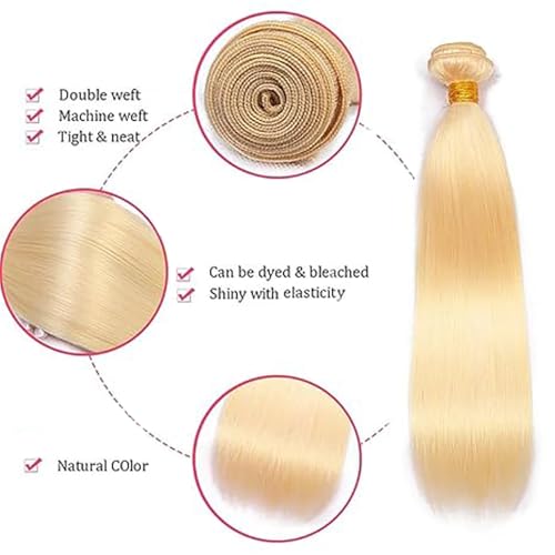 Extensiones de cabello humano recto de 32 pulgadas rubio claro 3