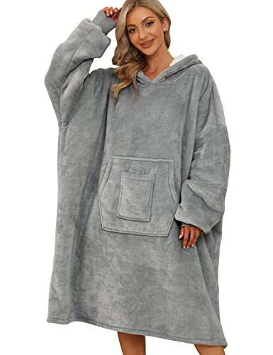 UMIPUBO Oversized Hoodie Blanket Womens Sherpa Blanket Super Soft Giant Sweatshirt Wearable Warm Hooded Blankets with Large Pocket One Size Fits All Men, Women, Girls, Boys (Dark Grey, One Size)