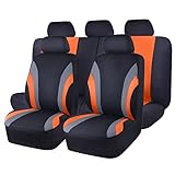 NEW ARRIVAL- CAR PASS Line Rider 11PCS Universal Fit Car Seat Cover -100% Breathable With 5mm Composite Sponge Inside,Airbag Compatible (Black And Orange)