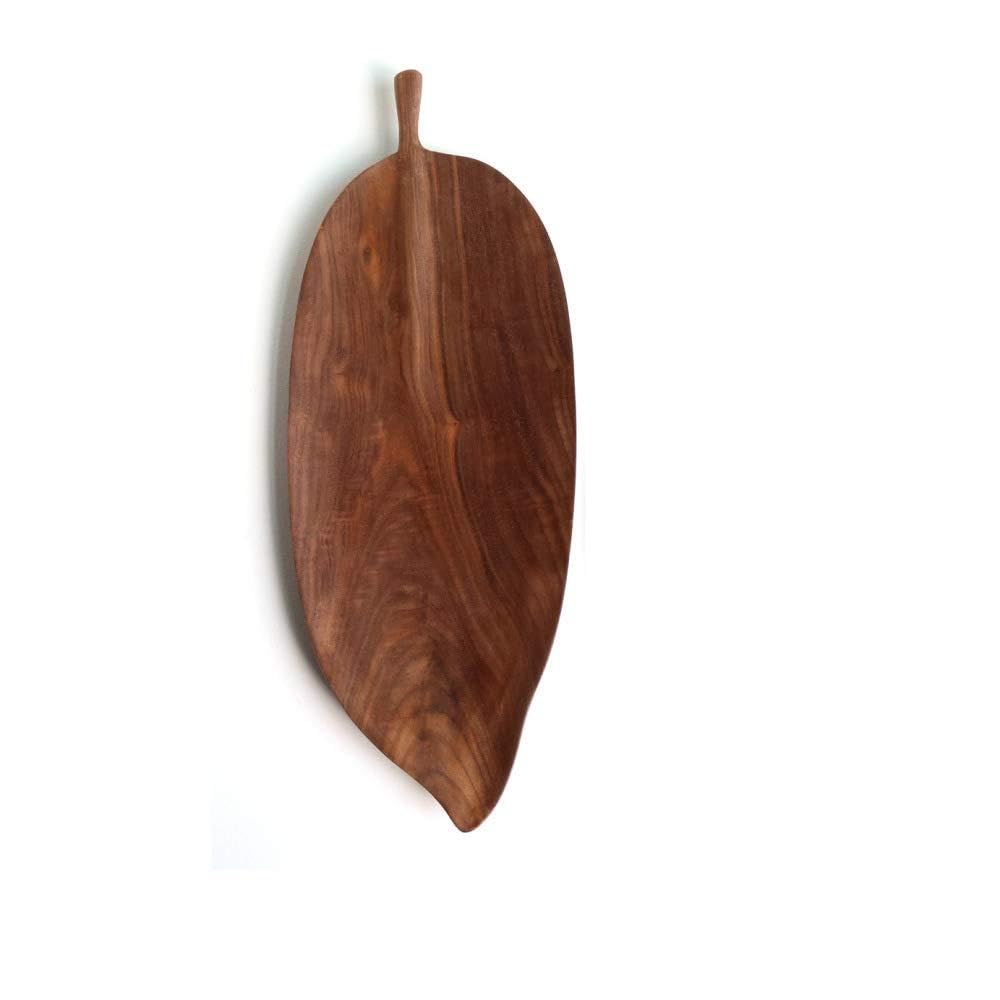 N A Assiette en Bois De Noyer Noir en Bois Sculpté À La Main Plateau en Bois en Forme De Feuille Assiette en Bois