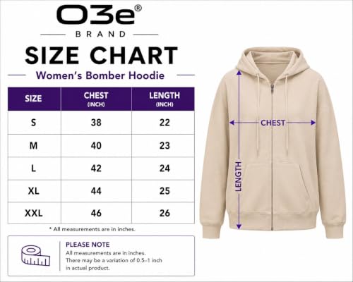 Image of O3e Women's Polycotton Fleece Plain Full-Zip Hooded Winter Sweatshirt | Kangaroo Pocket | Casual Warm Outerwear