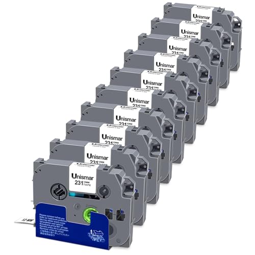 10-Pack TZe-231 Compatible for Brother TZe 12mm 0.47 Inch Laminated White Label Tape Work with Ptouch PTD200 PTD202 PTD210 PTD600 PTD400 PTH100 PTH110 PT1280 Label Maker, Black on White, 26.2Ft (8m)