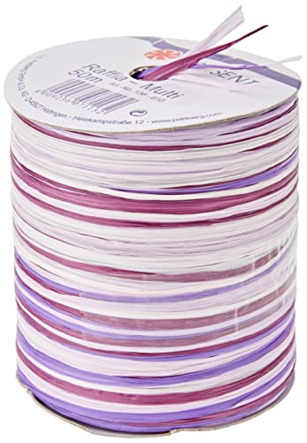 PRÄSENT C.E. Pattberg Raffia-Multicolour Bastband Flieder-rosa-weiß, 50 m Geschenkband zum Einpacken, 5-strängiges Bastelband für Geschenke, Zubehör zum Dekorieren & Basteln