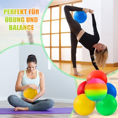 PLMMOUT 6 Stück Bouncy Kickball,PVC Kinder Spielball,Mehrfarbig Regenbogen Ball,Regenbogen-Spielplatzbälle Strandball Softball für Kinder Drinnen und Draußen,mit Pumpe(21.6cm)-Mehrfarbig