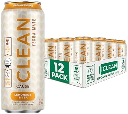 CLEAN Cause Yerba Mate Tea Organic Energy, Lemonade & Tea, 12 Pack, 16 oz