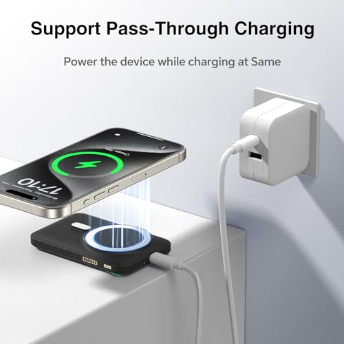 Magnetic Power Bank,11000mAh Battery Pack with Active Cooling for MagSafe,Transparent Portable Charger with 20W USB-C Input/Output for iPhone14/13/12 Pro/Pro Max/Mini