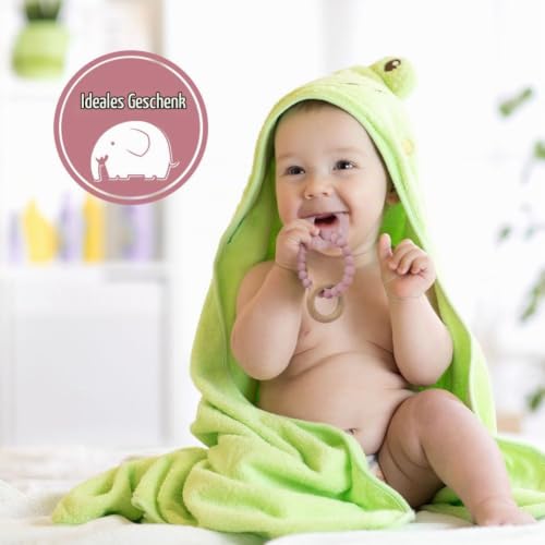 Vicloon Beißring für Babys, Elefant Beißring Spielzeug aus Silikon und Holzringe, Baby Zahnungshilfe BPA-frei… – Ansicht 6