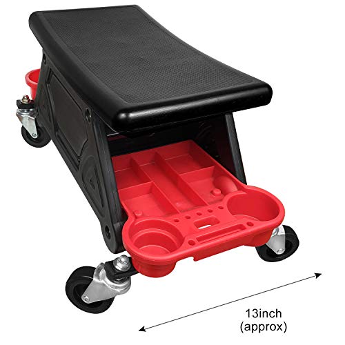 Agiiman Mechanic Stool - Detailing Garage Rolling Stool With Wheels, Roller Creeper Seat Chair Repair Tools Tray, 2 Tool Storage Drawers Under Seat, 300 Lbs Capacity #TOP2