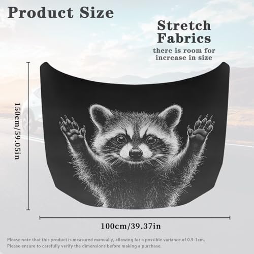 Image of Raccoon Car Hood Cover Stretch Polyester Cover for Car Hood Waterproof Automotive Accessories Easy Installation for Car Hood Decoration and Protection
