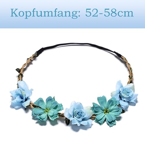 Foto von 6 Stk Blumenkranz Haare, Haarkranz Blumen, Blumenschmuck Haare, Haarbänder Floral Girlande Braut Haarschmuck Blumenkränze, Blumenband Haare für Damen Mädchen Festival Party Hochzeit Strand