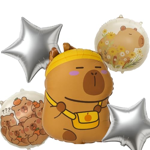 Kit 5 Balões Foil Capivara Bolsa Laranja – Cartelado Premium – Balão Festa Infantil, Decoração Criativa – Luma Festas