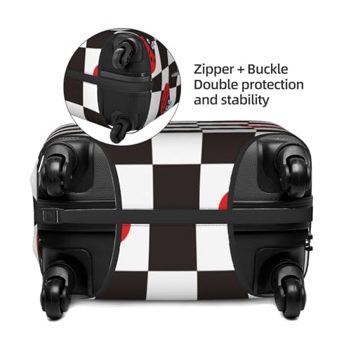 Ladybugs Of Black And White Checkers Print Luggage Cover For Suitcase,Washable Elastic Travel Suitcase Protector With Zipper Closure And Bottom Buckle – Fits 18-32" Luggage-Medium2