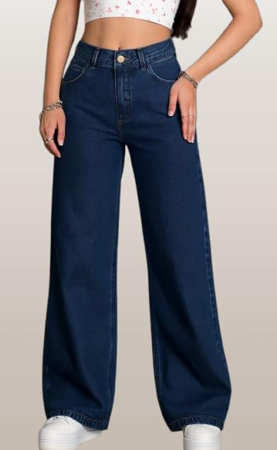 Image of Women's Kashianxstyle Loose Fit Wide Leg Denim Jeans | Mid High Rise Casual Denim Pants for Women, Full Length Everyday Wear