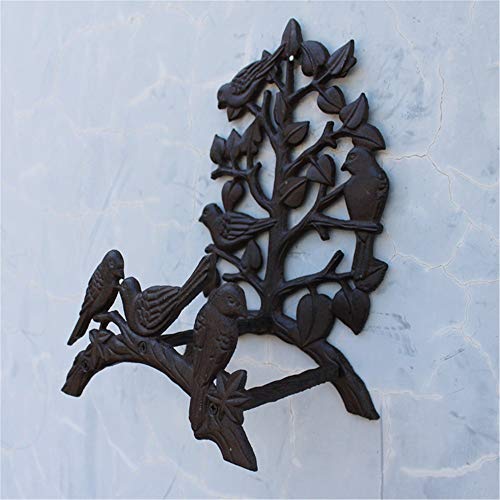 Iron Hose Holder Gardening Rack Garden Wall Decoration Birds Tree Hose Butler Water Hose Holder Rack Reel Hook, Euro Wall Mounted Cast Iron Garden Hose Hanger Decorative Indoor Outdoor Hose Rack Reel