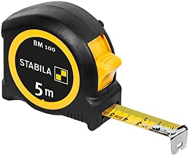 Stabila Taschenbandmaß BM 100, 5 m, Maßband mit metrischer Skala,...