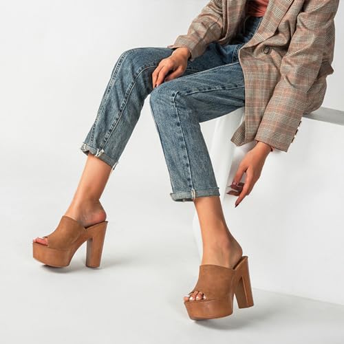 Lossarye Women's Open Toe Platform Chunky High Heel Mule Sandals Slip On Wedge Fish Mouth Slides Sandals Comfortable Dress Sandals4