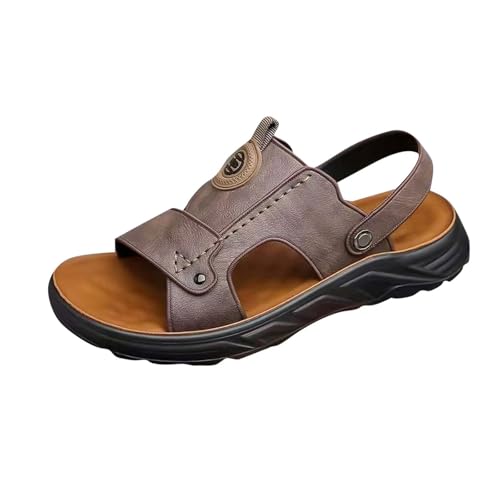 Leather Slides for Men Fashion Outdoor Walking Arch Support Sandals Casual Open-Toe Slip-On Sandal Summer Beach Slippers Footwear