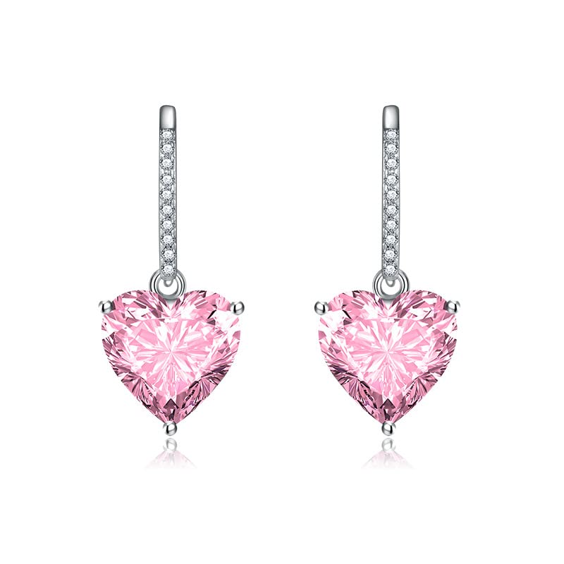 Boucles d'Oreilless Femme, Cuivre Forme de coeur Zircone cubique Rose Boucles d'Oreilles Pendantes Argent pour Femme