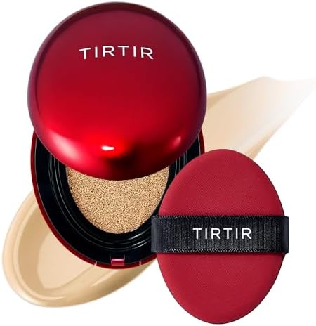TIRTIR Mask Fit Red Cushion Foundation | Full coverage, Weightless, Skin fit, Satin Glow Finish, Korean Makeup BB Foundation, beauty, Tattoo cover up, Buildable (#24W Soft Beige, 0.63 Fl Oz)