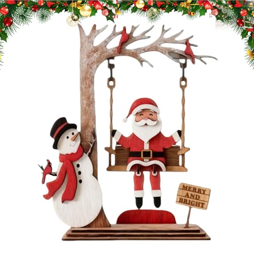 Generisch Figurine de Père Noël en bois - Jolie balançoire en bois 3D - Décoration de Noël - Pour intérieur d'hiver, appartement, maison, vacances, décoration quotidienne