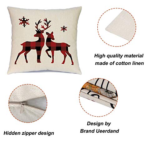 Ueerdand-Christmas-Decorations-Pillow-Covers-1818-Set-of-4-Black-and-Red-Xmas-Farmhouse-Buffalo-Plaid-Truck-Throw-Pillow-Case-for-Holiday-Home-Sofa-Couch Ueerdand Christmas Decorations Pillow Covers 1818 Set of 4 Black and Red Xmas Farmhouse Buffalo Plaid Truck Throw Pillow Case for Holiday Home Sofa Couch
