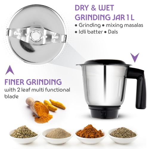 Image of Borosil Silverline RG 600 W Mixer Grinder | Wet & Dry Mixing, Grinding & Blending | 3 Jars (1.5 L Blending Jar, 1 L Grinder Jar, 0.4 L Chutney Jar) | Mixie For Kitchen, White | 2 Years Warranty