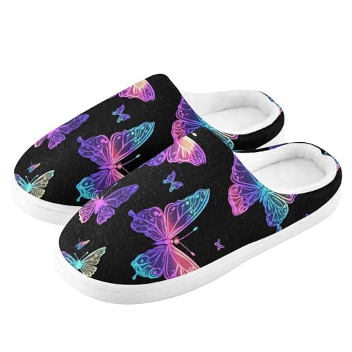JUNZAN Rainbow Butterflies Black Mens Home Cotton Slipper Breathable Memory Foam Hotel Slippers for Hotel Birthday Presents 6-74