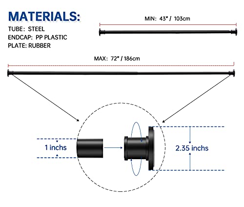 Image of BRIOFOX Industrial Shower Curtain Rod - Never Rust Non-Slip 43-72 Inch Stainless Steel, Matte Black