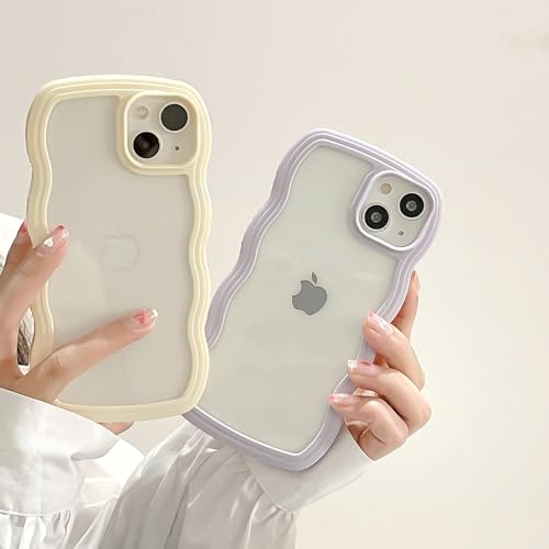 Image of MIDOS Back Cover Compatible with iPhone 15, Cute Curly Wave Frame Clear Case for Girls Women, Transparent Soft Silicone TPU Bumper Shockproof Protective Cover for iPhone 15 (Purple)