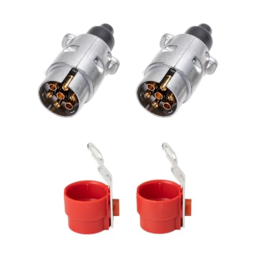TAEUYYM 2 x Enchufe Remolque 7 Pines, 12V Impermeable Metal Enchufe Conector Remolque 7 Pines, con Soporte de Enchufe de Remolque, para RV Camión Auto Remolque Conector