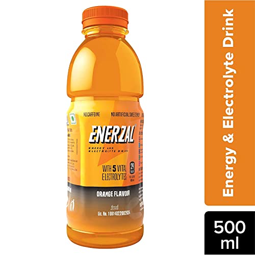 Image of Enerzal Energy Drink Orange Flavour 500ml | Instant Liquid Hydration Drink | Pack of 20 with 4 Units Complimentary