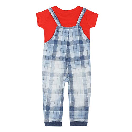 Image of Gini & Jony Girls Round Neck Checked Dungarees and Tee Set