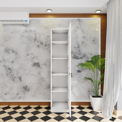 Image of VIKI Wardrobe | Wooden Almirah for Clothes,Door for Bedroom, 1 Door Wardrobe with Doors (Frosty White - 40D x 40W x 180H) | 1 Year Warranty | DIY