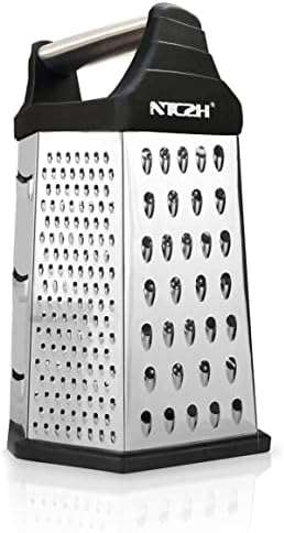 NTCZH Cheese Grater, 6-Sided Stainless Steel Grater, Food Shredder with Handle, Kitchen Grater for Parmesan Cheese, Ginger, Vegetables, BLACK