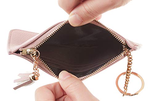 2 Pack Women Coin Purse Change Wallet Coin Pouch Card Holder Clutch with Key Chain Ring Tassel Zip by Gostwo(Pebble Pink Light)