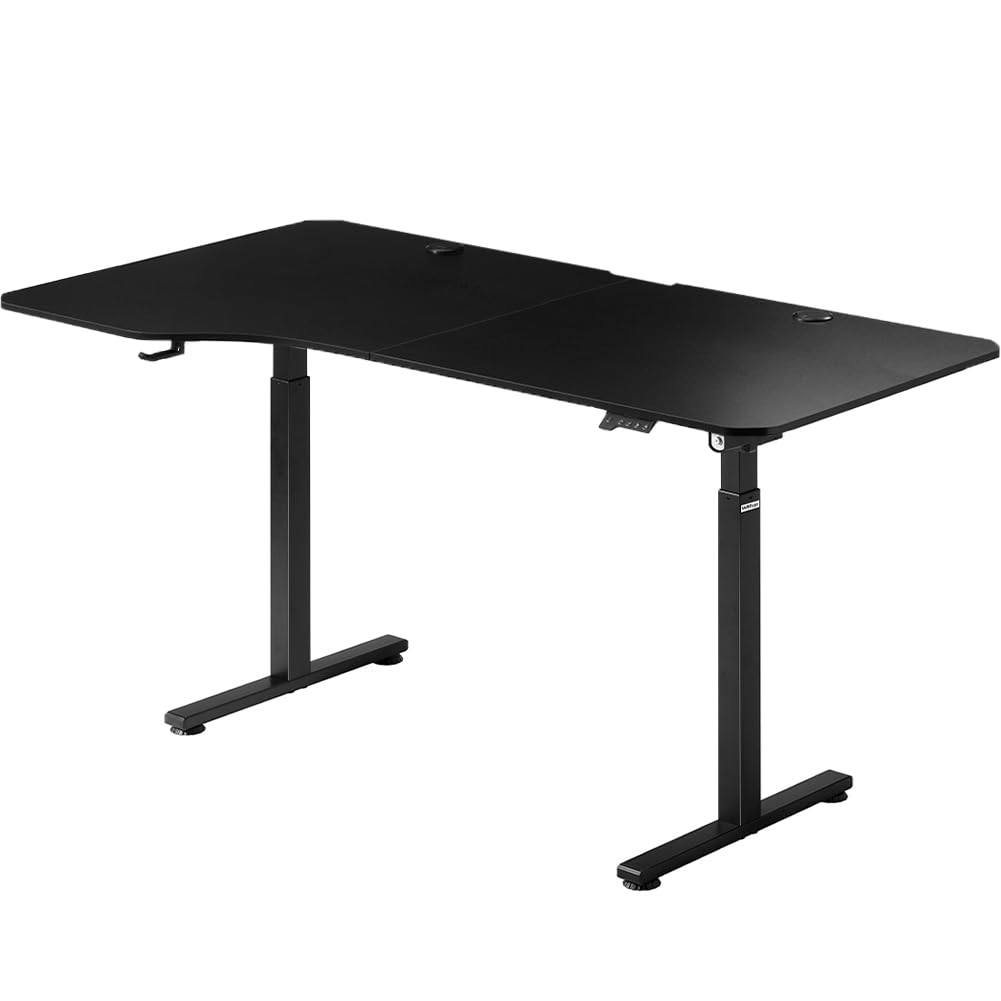 Shally Dogan Scrivania Elettrica Regolabile in Altezza, Tavolo Motorizzato Alzabile con Console di Comando e Tasti di Regolazione, Gancio Supporto Cuffie, Standing Desk (Nero, 160 x 75 x 72-117 cm)