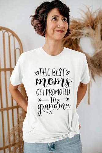 Image of Women Best Moms Shirt Get Promoted to Grandma T Shirt Grandmother Gift Shirt Short Sleeve Casual Tee Top