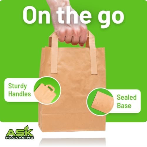 Brown Kraft Paper Bags with Handles - 50 Small Recyclable Biodegradable SOS Carrier Bags (9" x 7" x 3.5") - Image 4