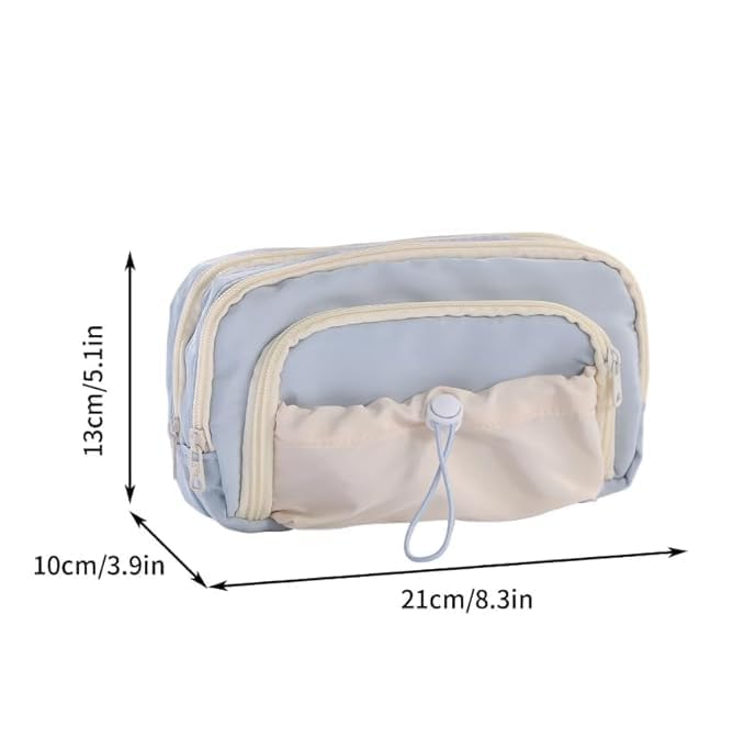 Image of Canvas School Bag Pencil Case, 3 Layer 6 Compartment Large Capacity, Aesthetic Pencil Pouch for Stationary, Cute Stationery for Kids, Pencil Case for Girls & Boys (Dori-Sky Blue)