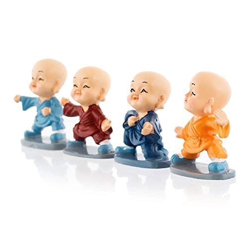 Image of AUGEN Polyresin Set of 4 Buddha Monks Statues Figurines Showpiece for Wall Shelf Table Desktop Living Room Car Dashboard Decoration Home Office Decor (Multicolour)(7698G)