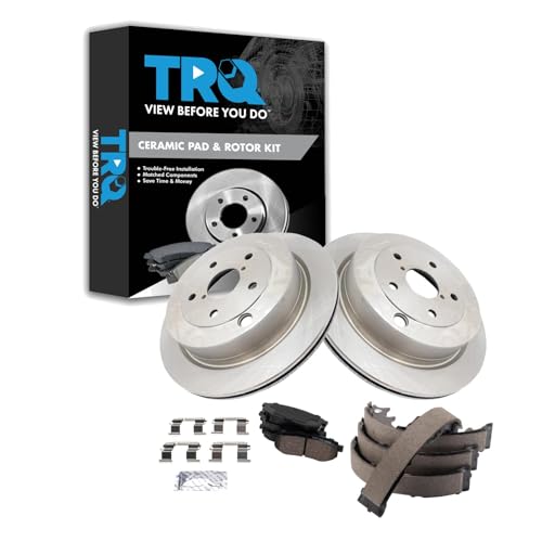 Image of TRQ Rear Brake Pad and Rotor Set Ceramic Parking Shoe Compatible with 2006-2007 Subaru B9 Tribeca 2008-2014 Tribeca