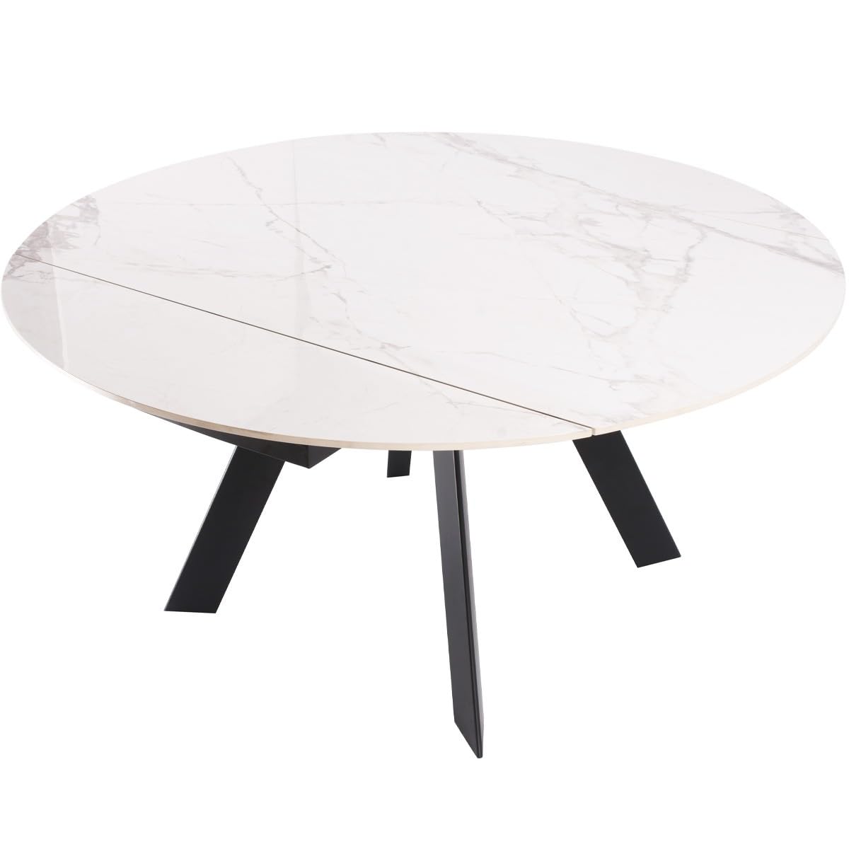 HOMIFAB Table à Manger Ronde Extensible 3/6 pers. en céramique Effet Marbre Gris Pandora et piètement Noir 90/150x90 cm - Circe